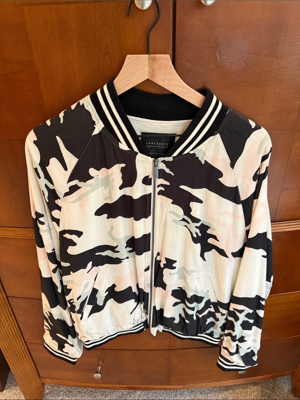 Sanctuary Black & Cream Camo Bomber Jacket